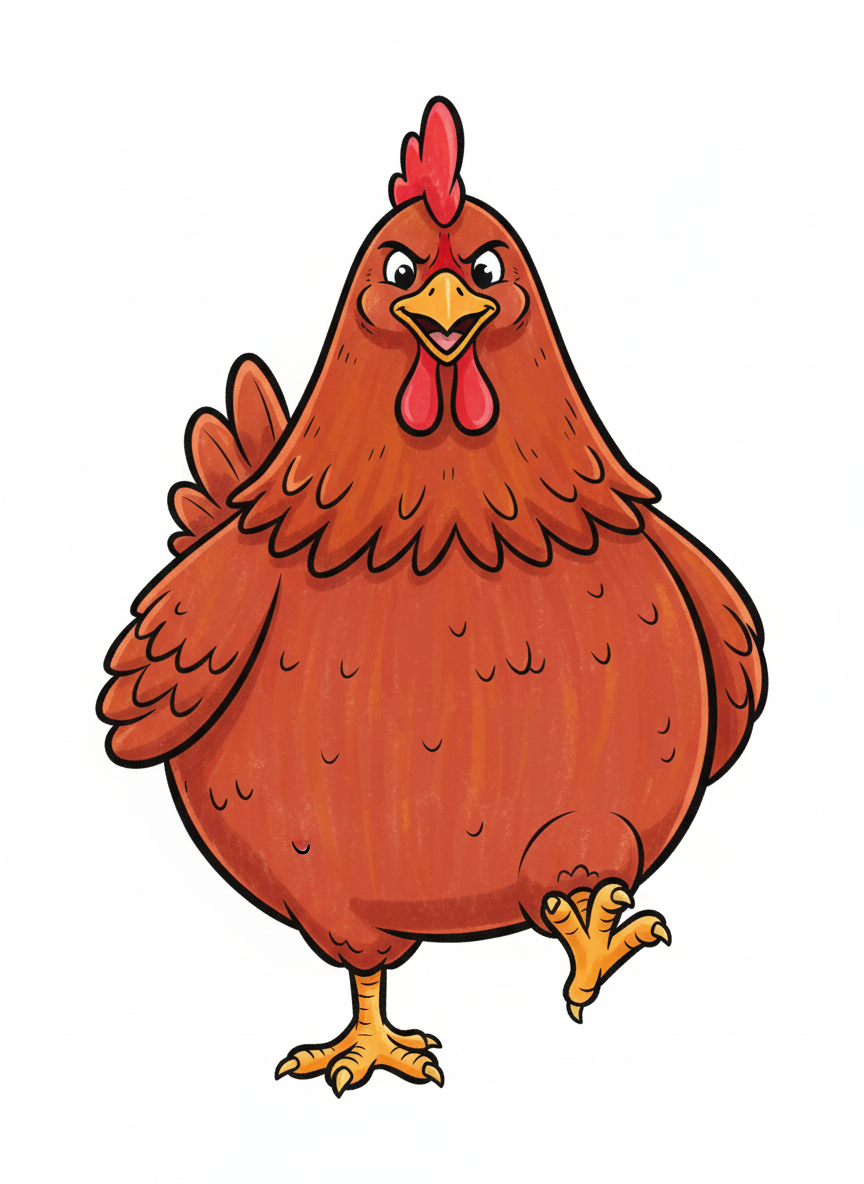 Cluck the Bossy Hen - Full Colored Illustration