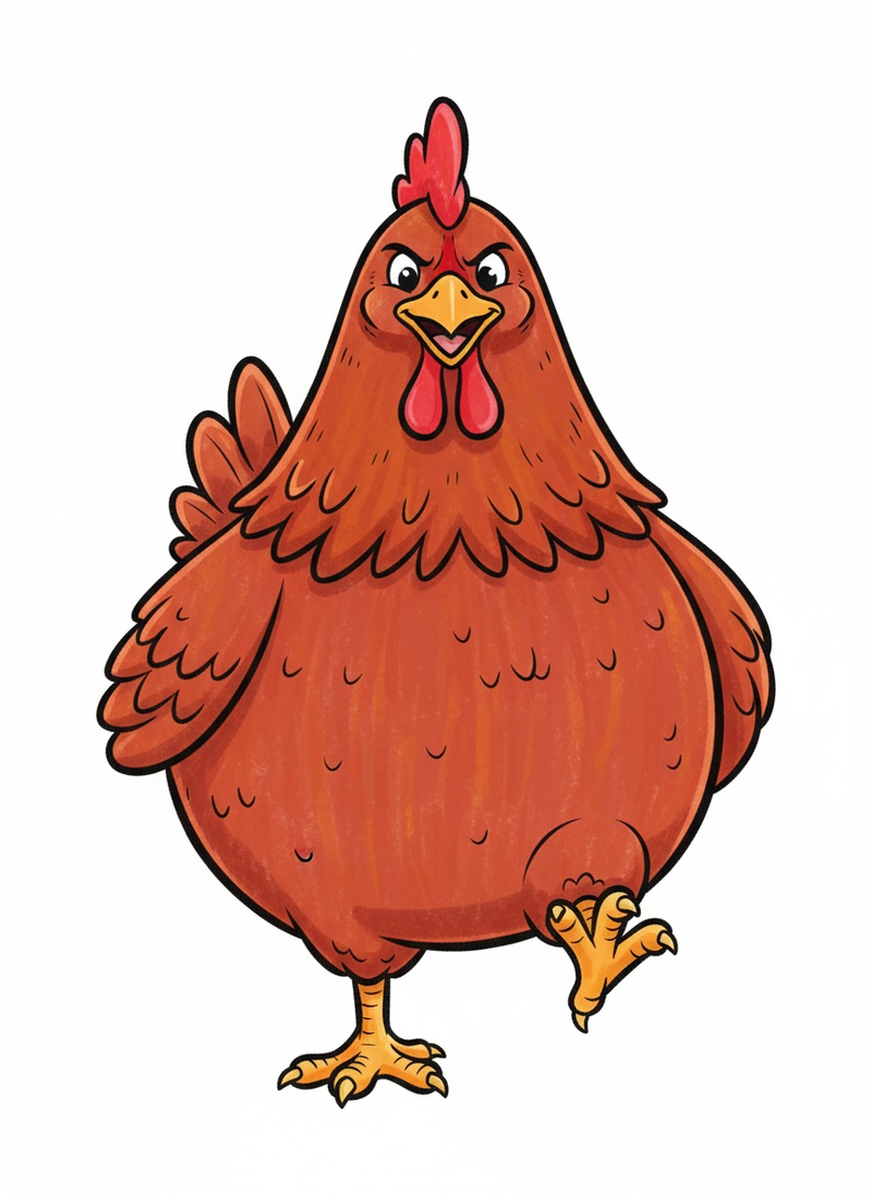 Cluck the Bossy Hen in Classic Coloring Book - Full Colored Illustration