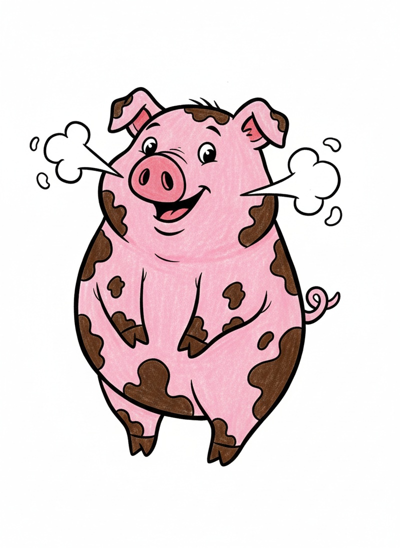 Muddles the Messy Pig in Classic Coloring Book - Full Colored Illustration