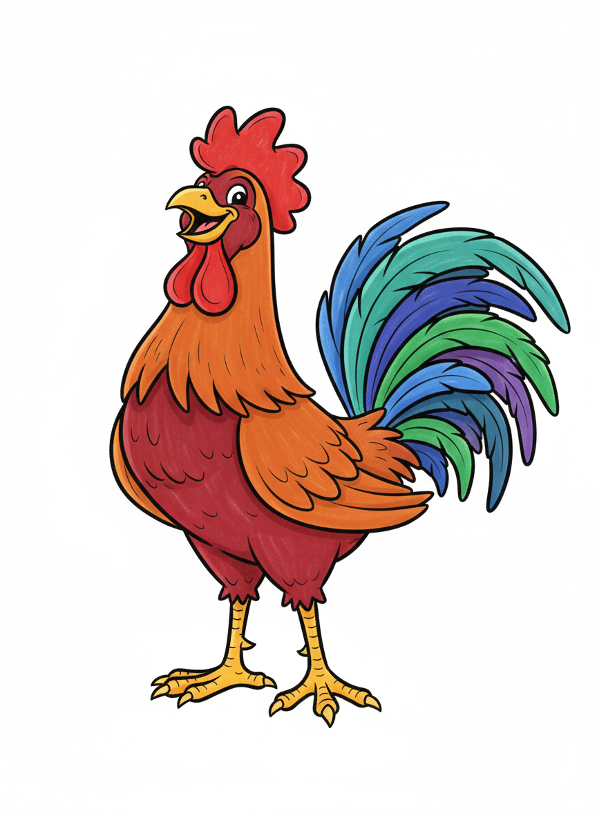 Rooster Red the Proud Cockerel - Full Colored Illustration