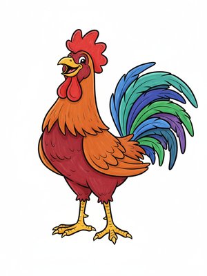 Rooster Red the Proud Cockerel in Classic Coloring Book - Full Colored Illustration
