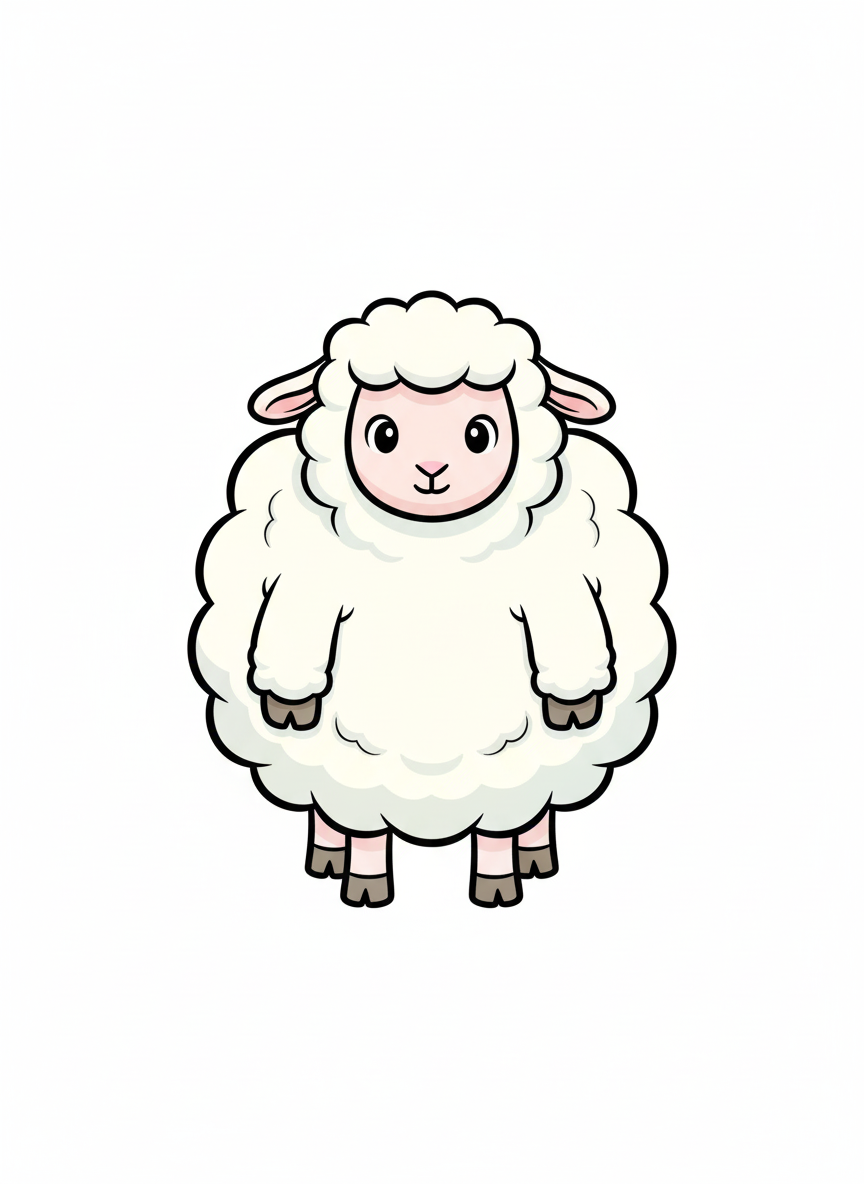 Wooly the Fluffy Sheep - Full Colored Illustration