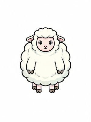 Wooly the Fluffy Sheep in Classic Coloring Book - Full Colored Illustration