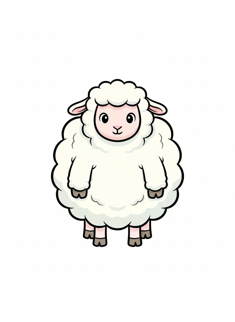 Wooly the Fluffy Sheep in Classic Coloring Book - Full Colored Illustration