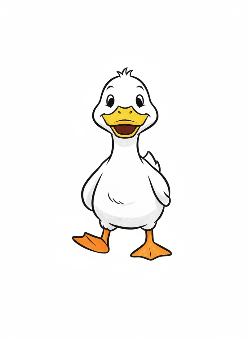 Ducky the Waddling Duck in Classic Coloring Book - Full Colored Illustration