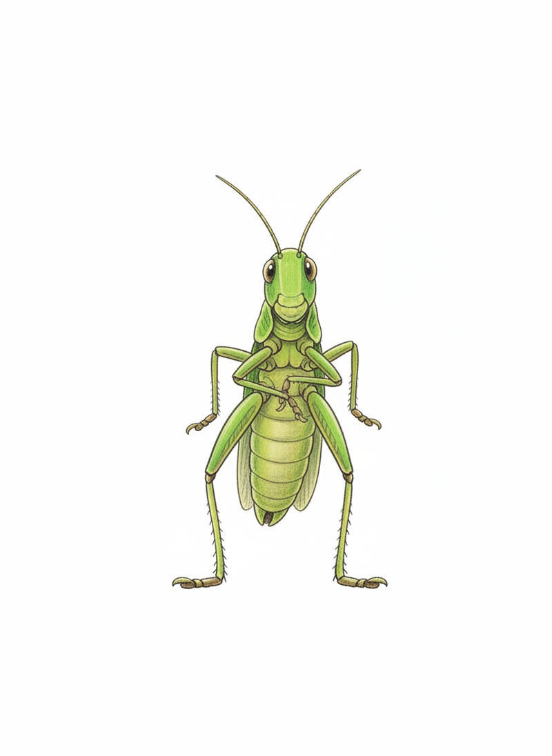 Hop the Grasshopper in Gentle Pencil - Full Colored Illustration