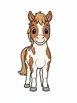 Patches the Spotted Pony in Classic Coloring Book - Full Colored Illustration