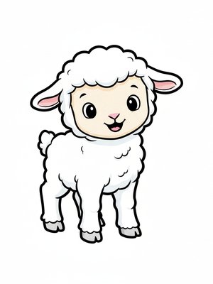 Lambchop the Baby Lamb in Classic Coloring Book - Full Colored Illustration