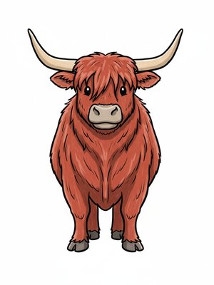 Angus the Highland Bull in Classic Coloring Book - Full Colored Illustration