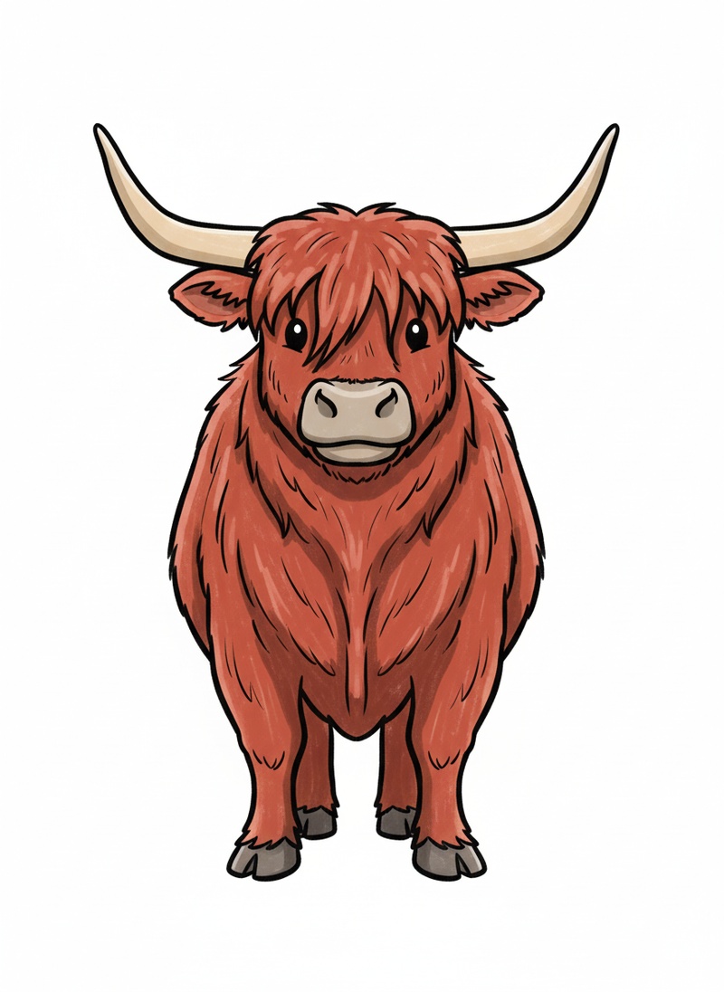 Angus the Highland Bull in Classic Coloring Book - Full Colored Illustration