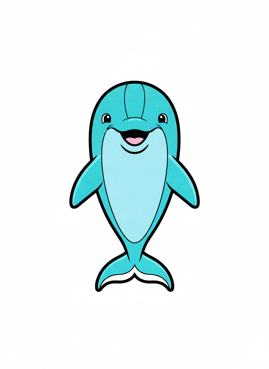 Finn the Friendly Dolphin - Full Colored Illustration