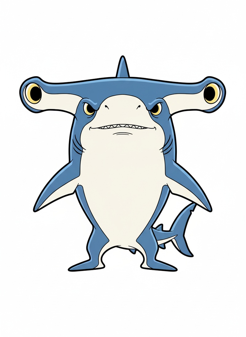 Chomper the Fierce Hammerhead in Classic Coloring Book - Full Colored Illustration