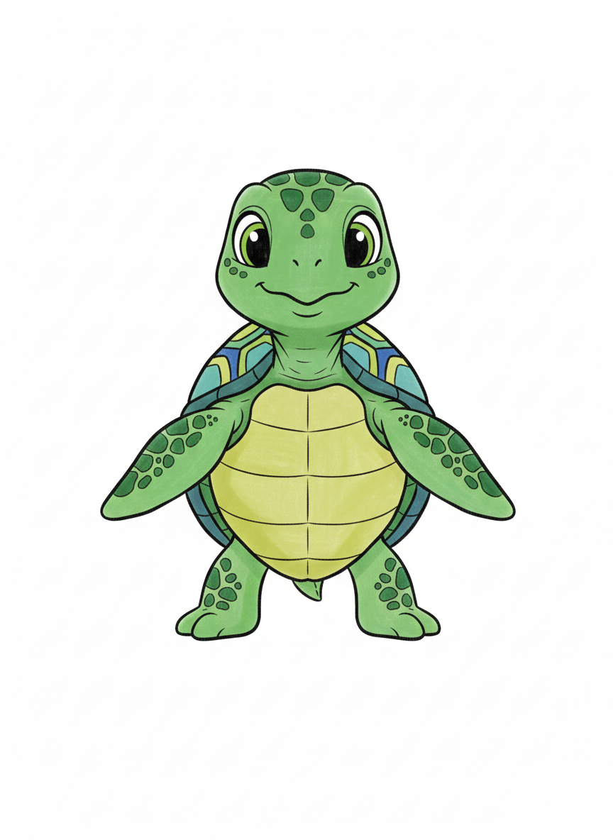Shelly the Sea Turtle - Full Colored Illustration