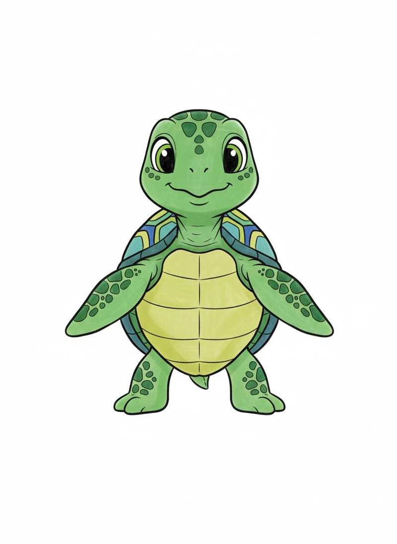 Shelly the Sea Turtle in Classic Coloring Book - Full Colored Illustration