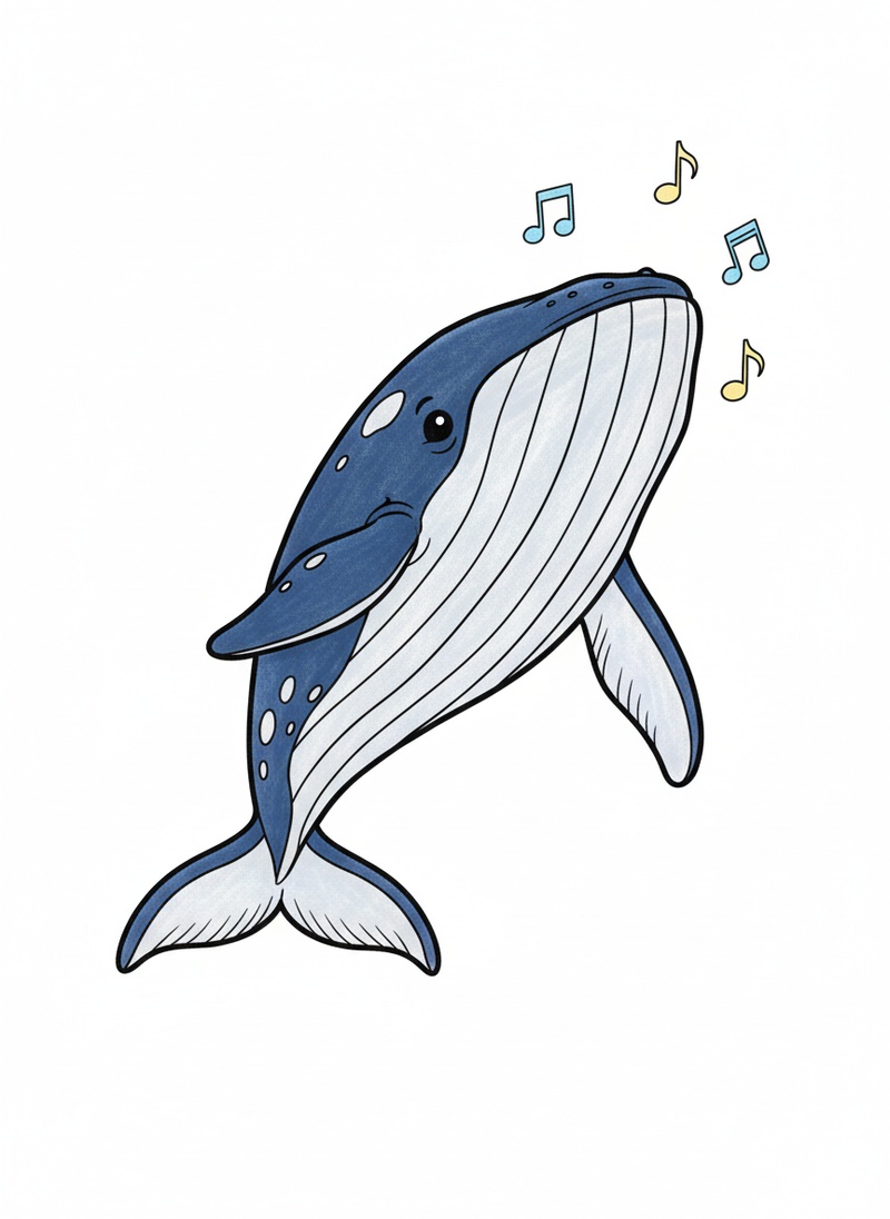 Bubbles the Humpback Whale in Classic Coloring Book - Full Colored Illustration