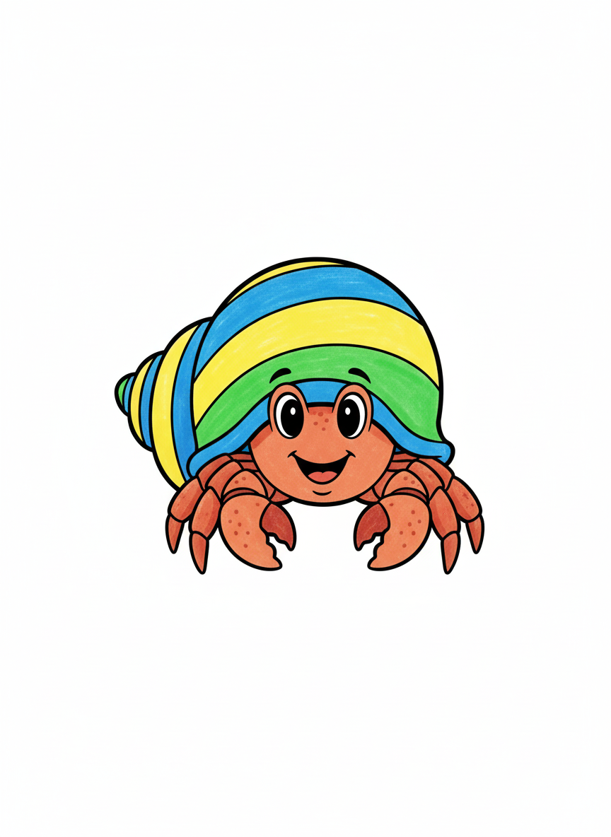 Pinchy the Hermit Crab - Full Colored Illustration