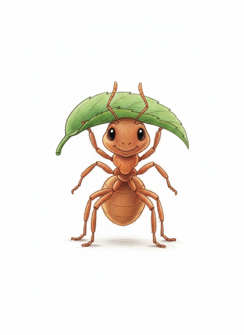 March the Ant in Gentle Pencil - Full Colored Illustration