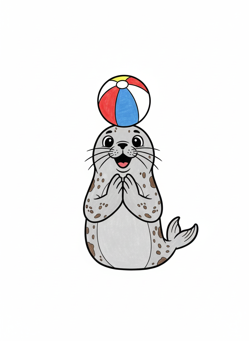 Giggles the Playful Seal - Full Colored Illustration