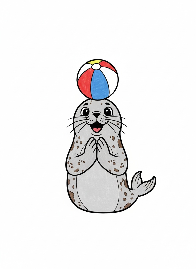 Giggles the Playful Seal in Classic Coloring Book - Full Colored Illustration
