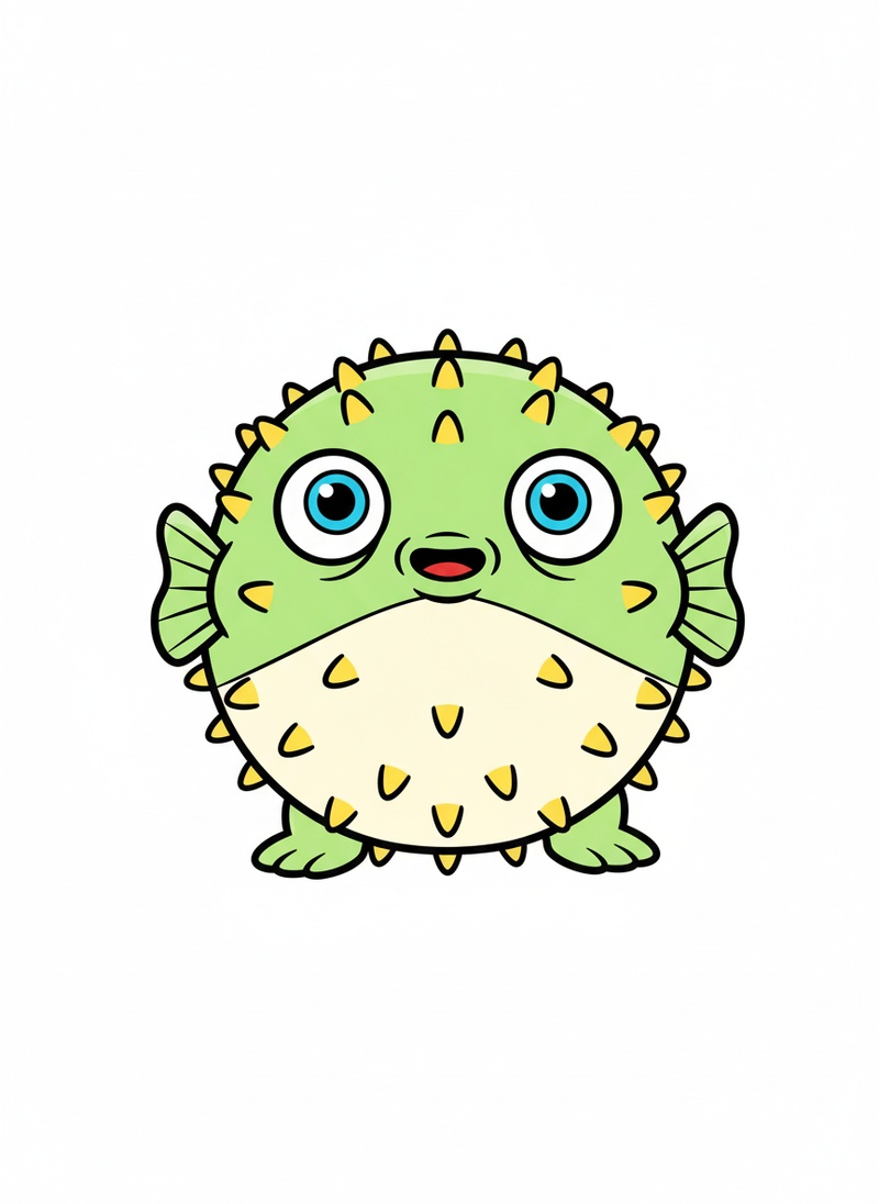 Spike the Pufferfish in Classic Coloring Book - Full Colored Illustration