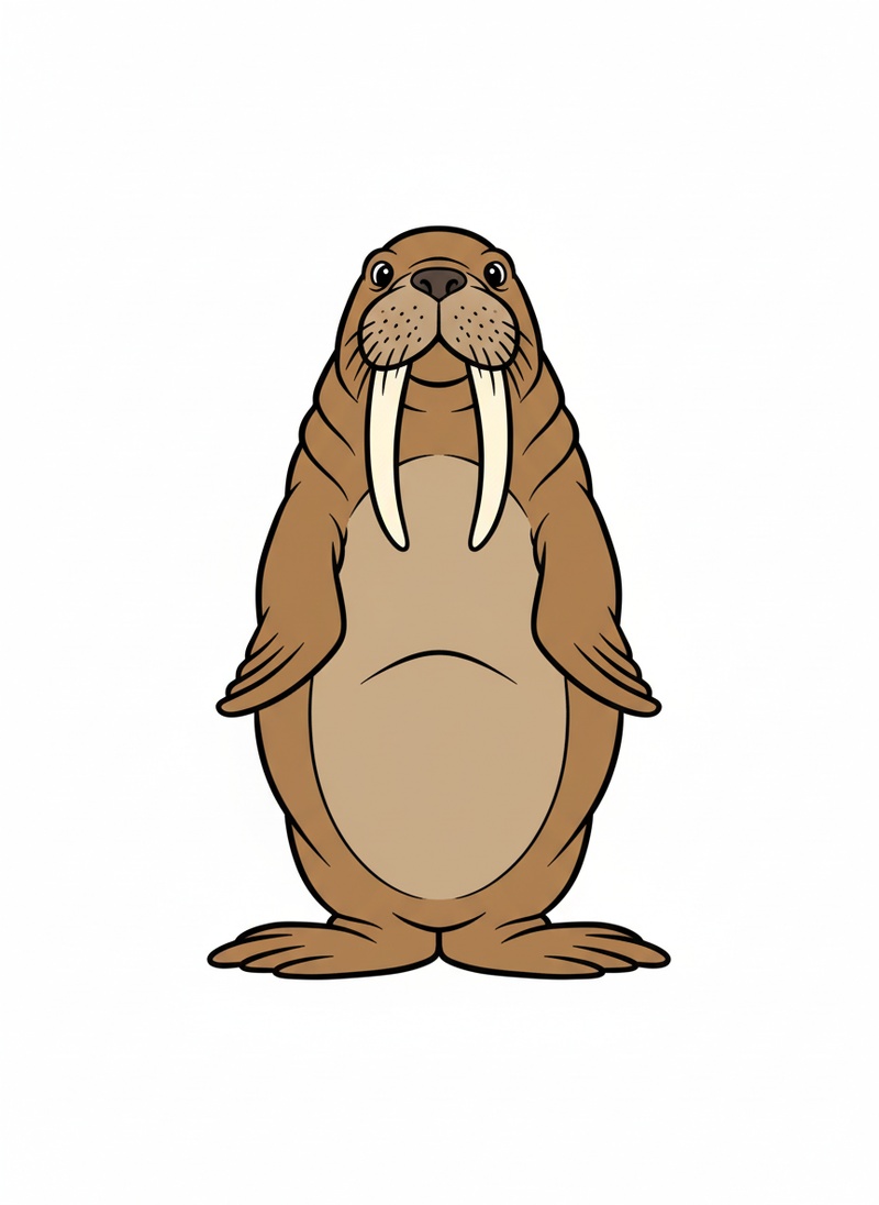 Whiskers the Walrus in Classic Coloring Book - Full Colored Illustration