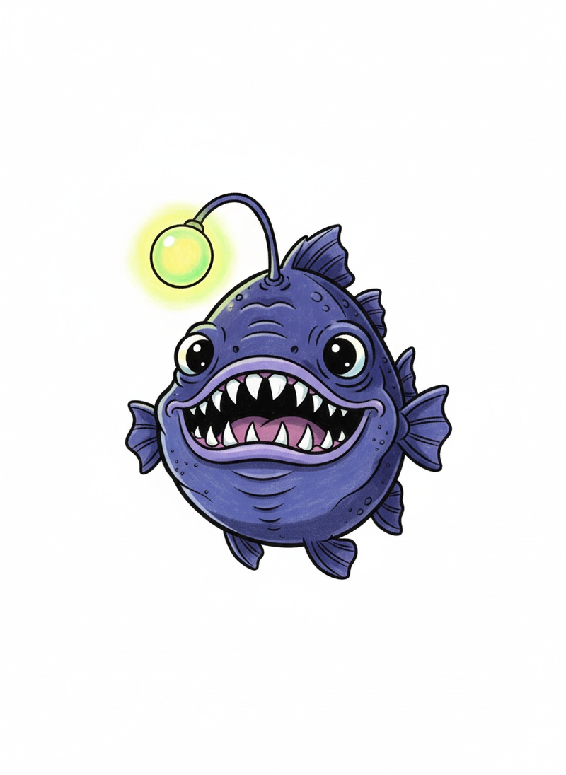 Glimmer the Anglerfish in Classic Coloring Book - Full Colored Illustration