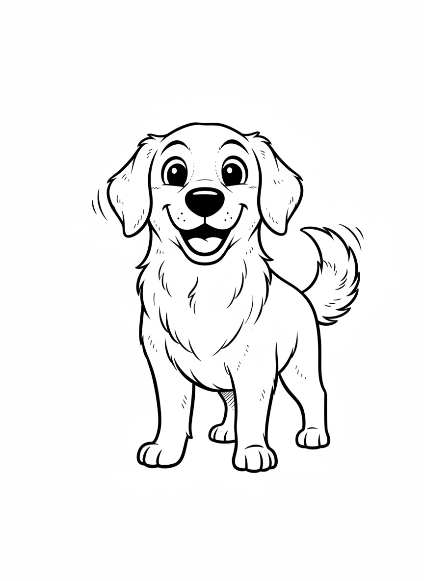 Max the Loyal Golden Retriever - Black & White Illustration