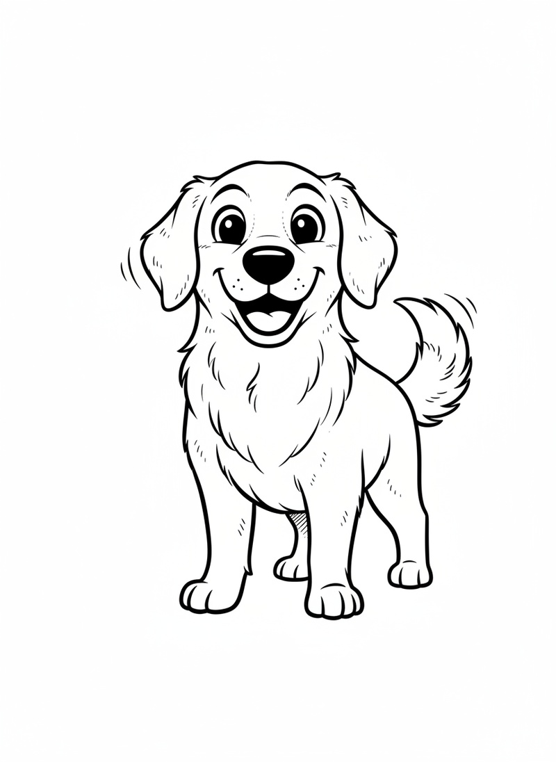 Max the Loyal Golden Retriever in Classic Coloring Book - Black & White Illustration