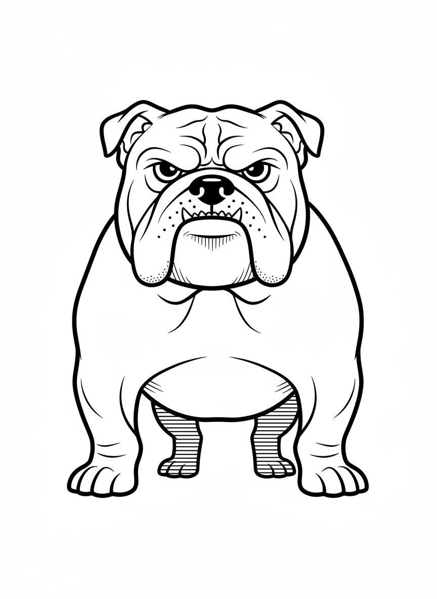 Spike the Tough Bulldog - Black & White Illustration