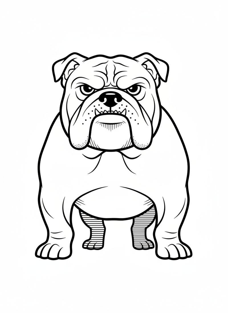 Spike the Tough Bulldog in Classic Coloring Book - Black & White Illustration