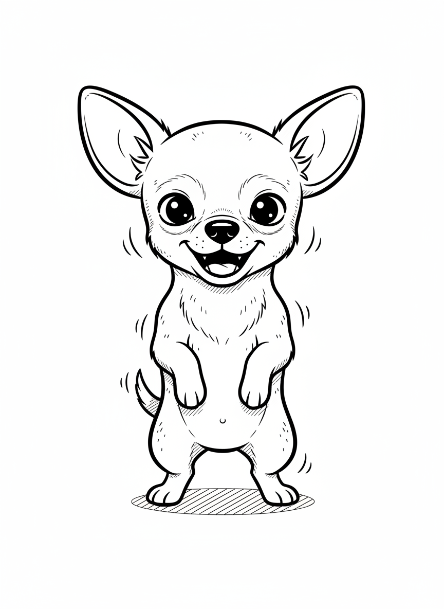Tiny the Brave Chihuahua - Black & White Illustration