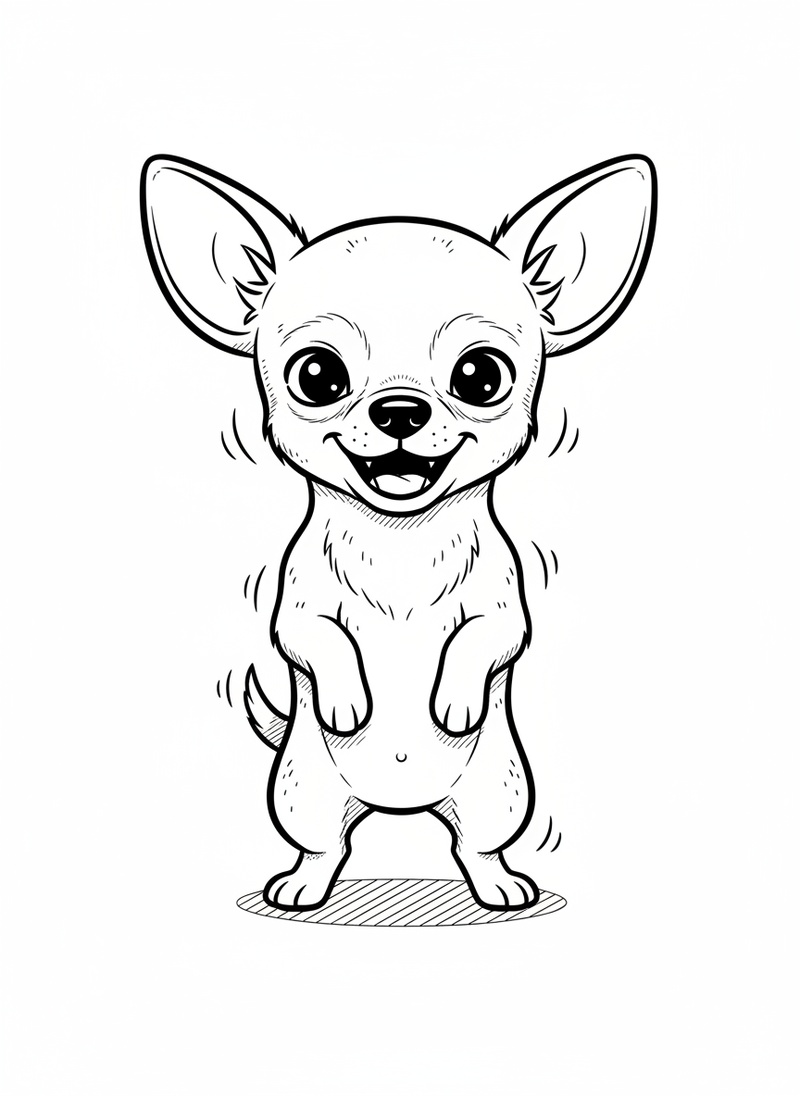 Tiny the Brave Chihuahua in Classic Coloring Book - Black & White Illustration