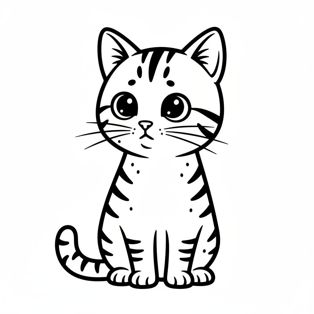 Whiskers the Shy Cat - Black & White Illustration