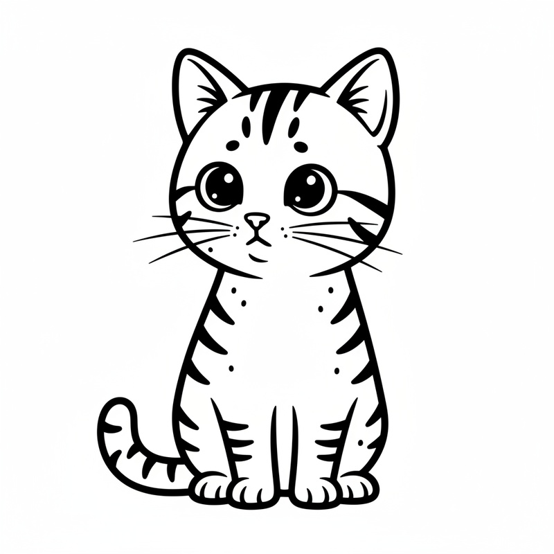 Whiskers the Shy Cat in Classic Coloring Book - Black & White Illustration