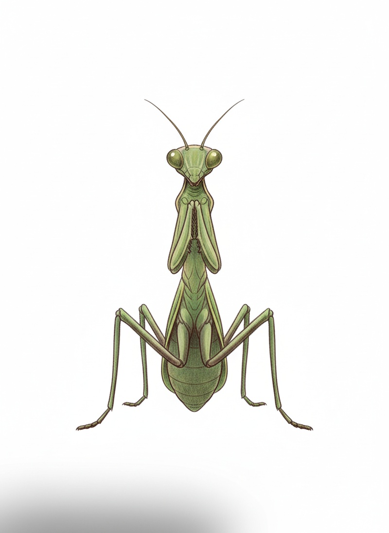 Praying the Mantis in Gentle Pencil - Full Colored Illustration