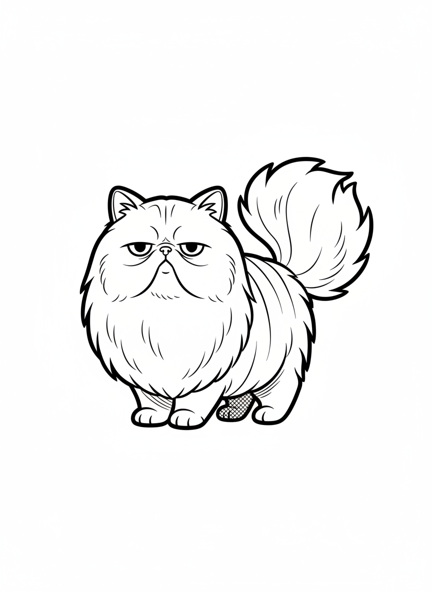 Grumpy the Aloof Persian - Black & White Illustration