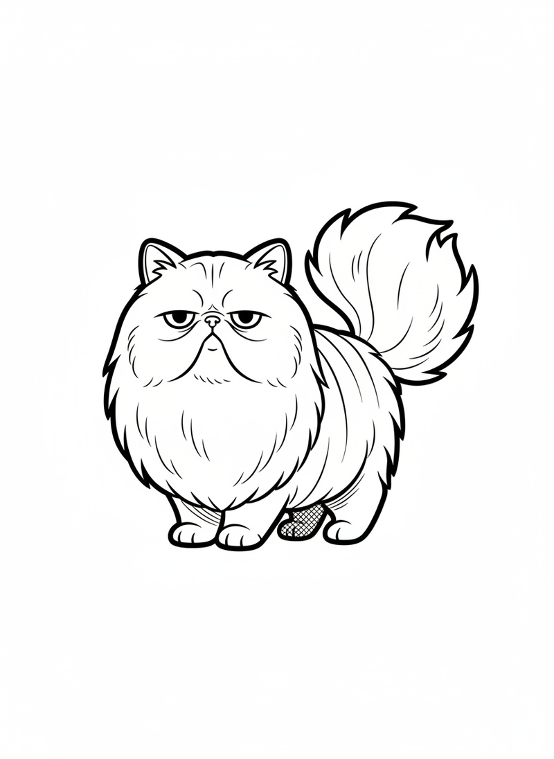 Grumpy the Aloof Persian in Classic Coloring Book - Black & White Illustration