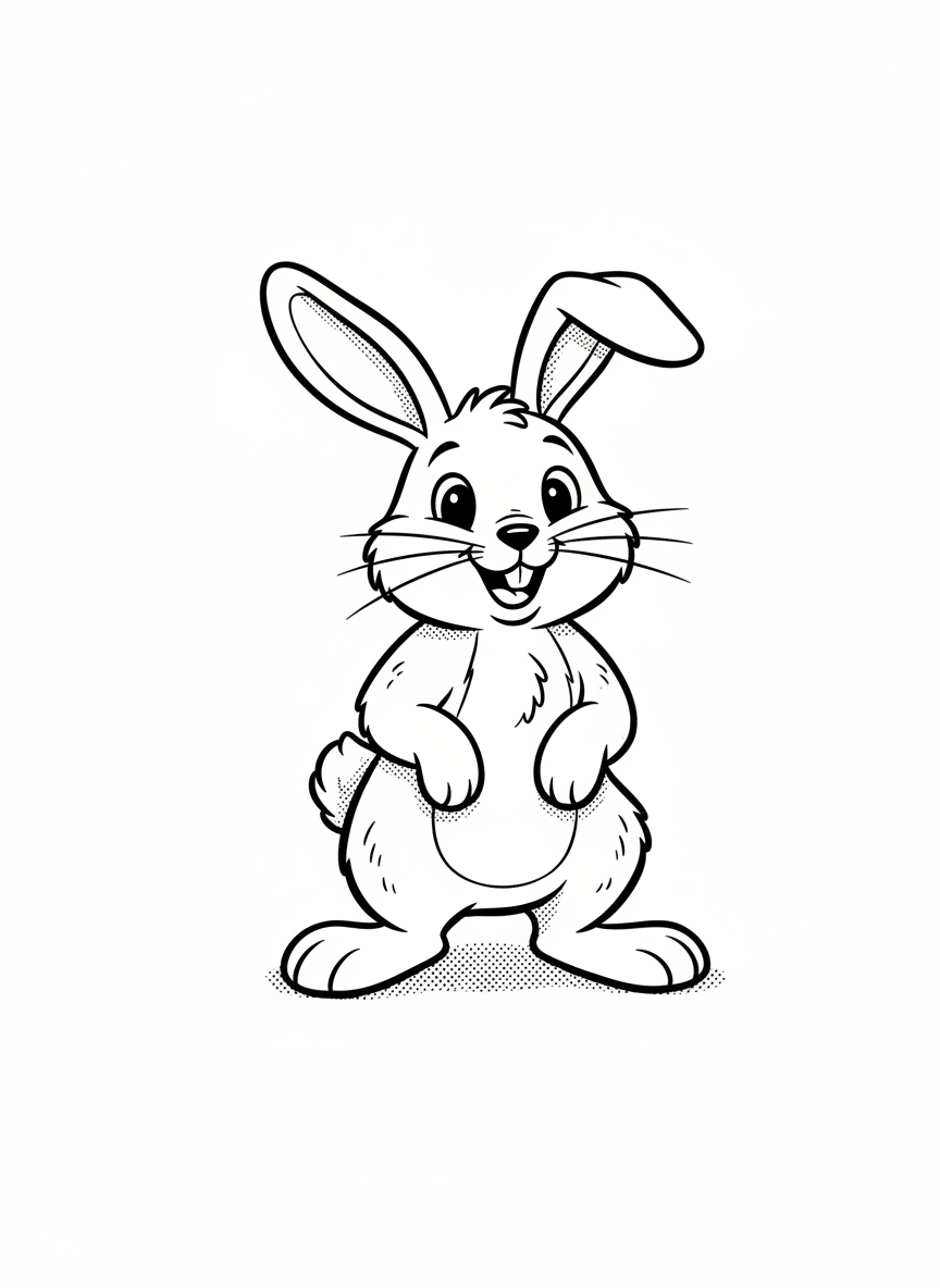 Rusty the Energetic Rabbit - Black & White Illustration