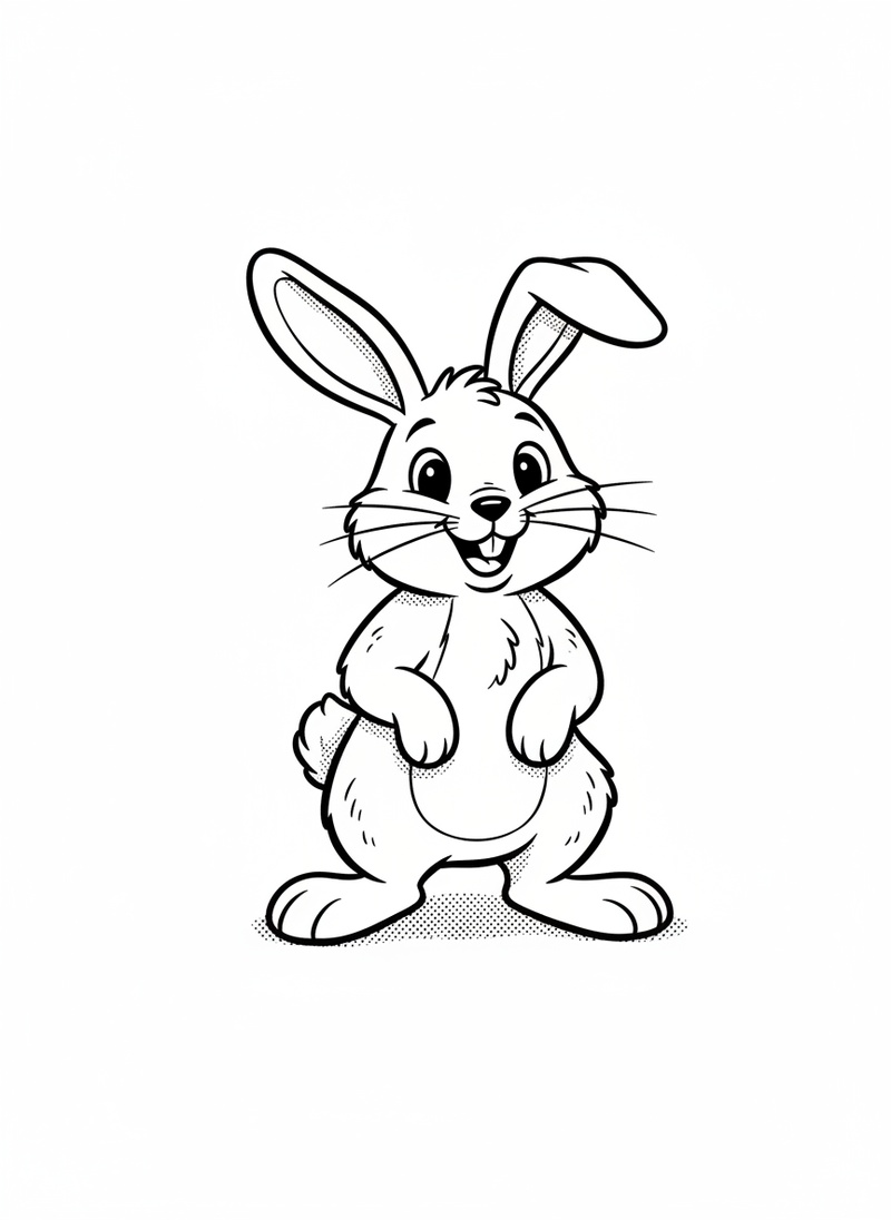 Rusty the Energetic Rabbit in Classic Coloring Book - Black & White Illustration