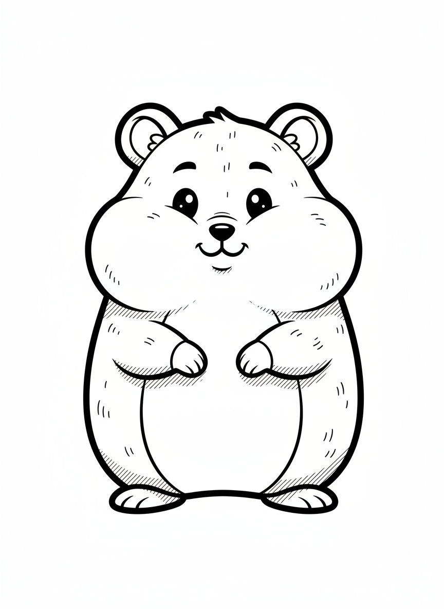 Nibbles the Shy Hamster - Black & White Illustration