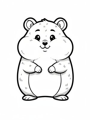 Nibbles the Shy Hamster in Classic Coloring Book - Black & White Illustration