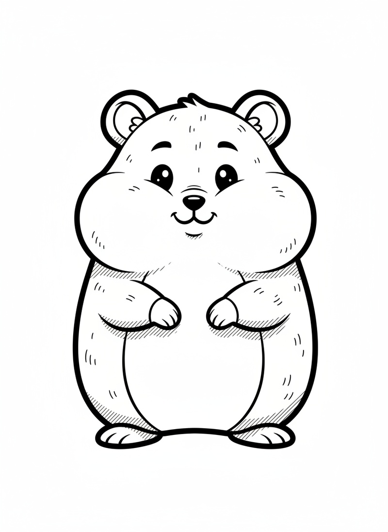 Nibbles the Shy Hamster in Classic Coloring Book - Black & White Illustration