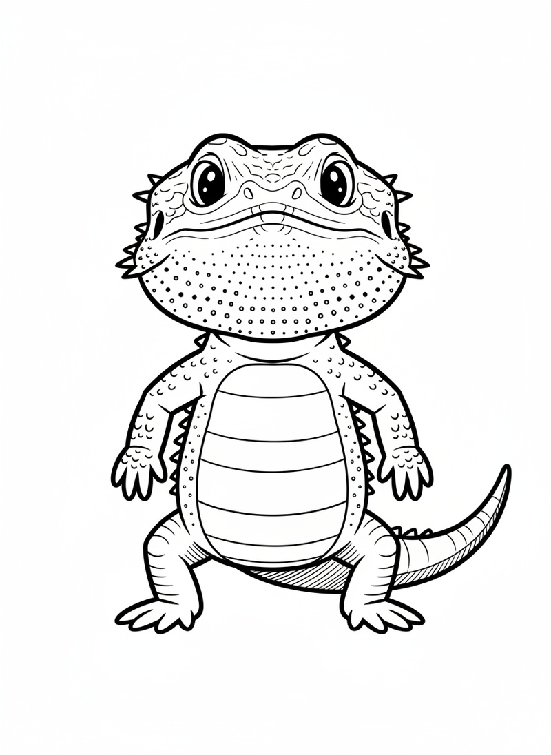 Rex the Bearded Dragon in Classic Coloring Book - Black & White Illustration