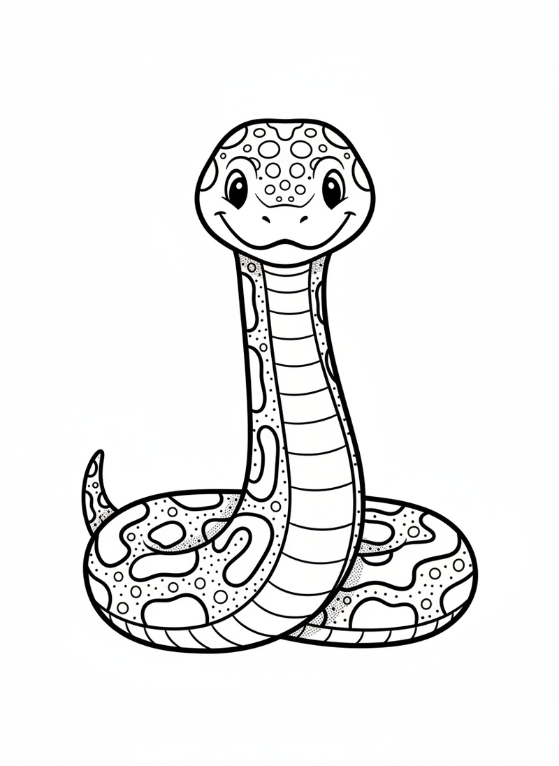 Scales the Ball Python in Classic Coloring Book - Black & White Illustration