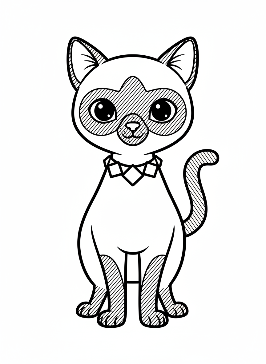 Cleo the Regal Siamese - Black & White Illustration