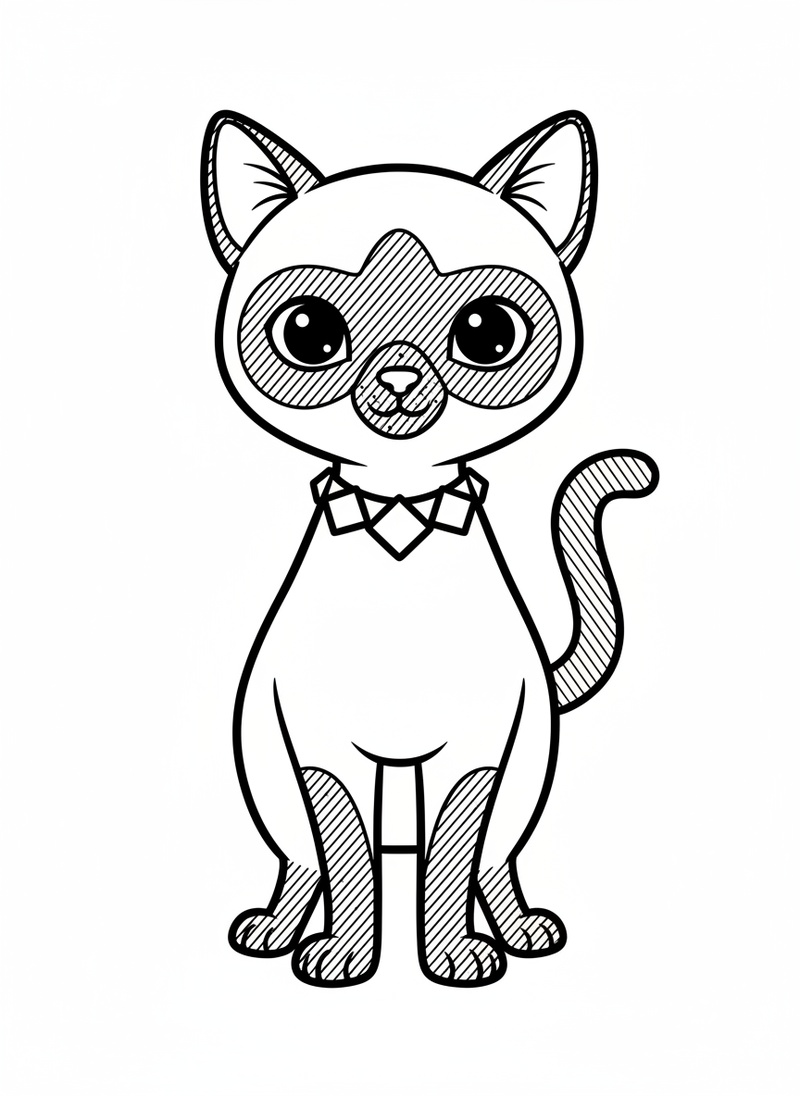 Cleo the Regal Siamese in Classic Coloring Book - Black & White Illustration