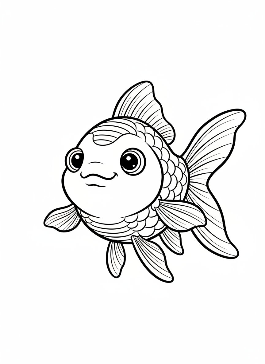 Bubbles the Fancy Goldfish - Black & White Illustration