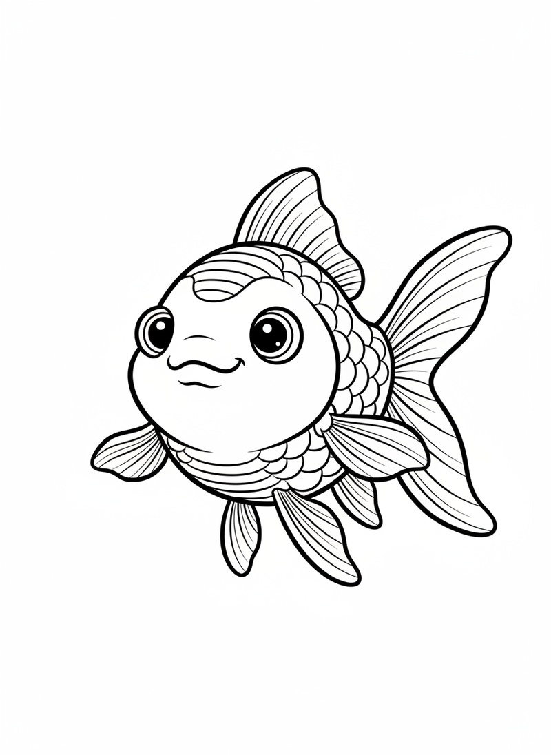 Bubbles the Fancy Goldfish in Classic Coloring Book - Black & White Illustration