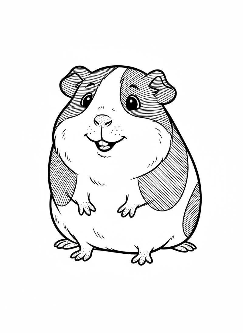 Chomper the Guinea Pig in Classic Coloring Book - Black & White Illustration