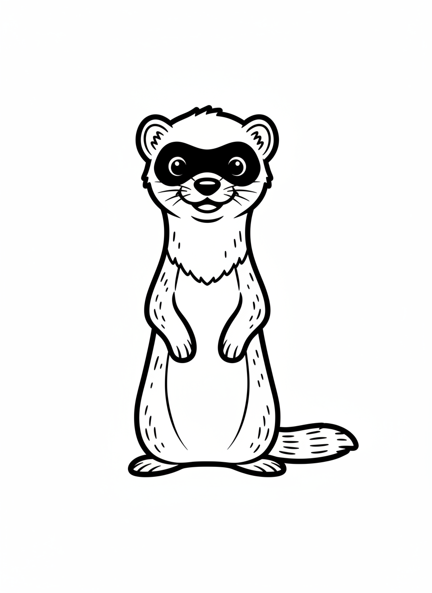 Stripes the Playful Ferret - Black & White Illustration
